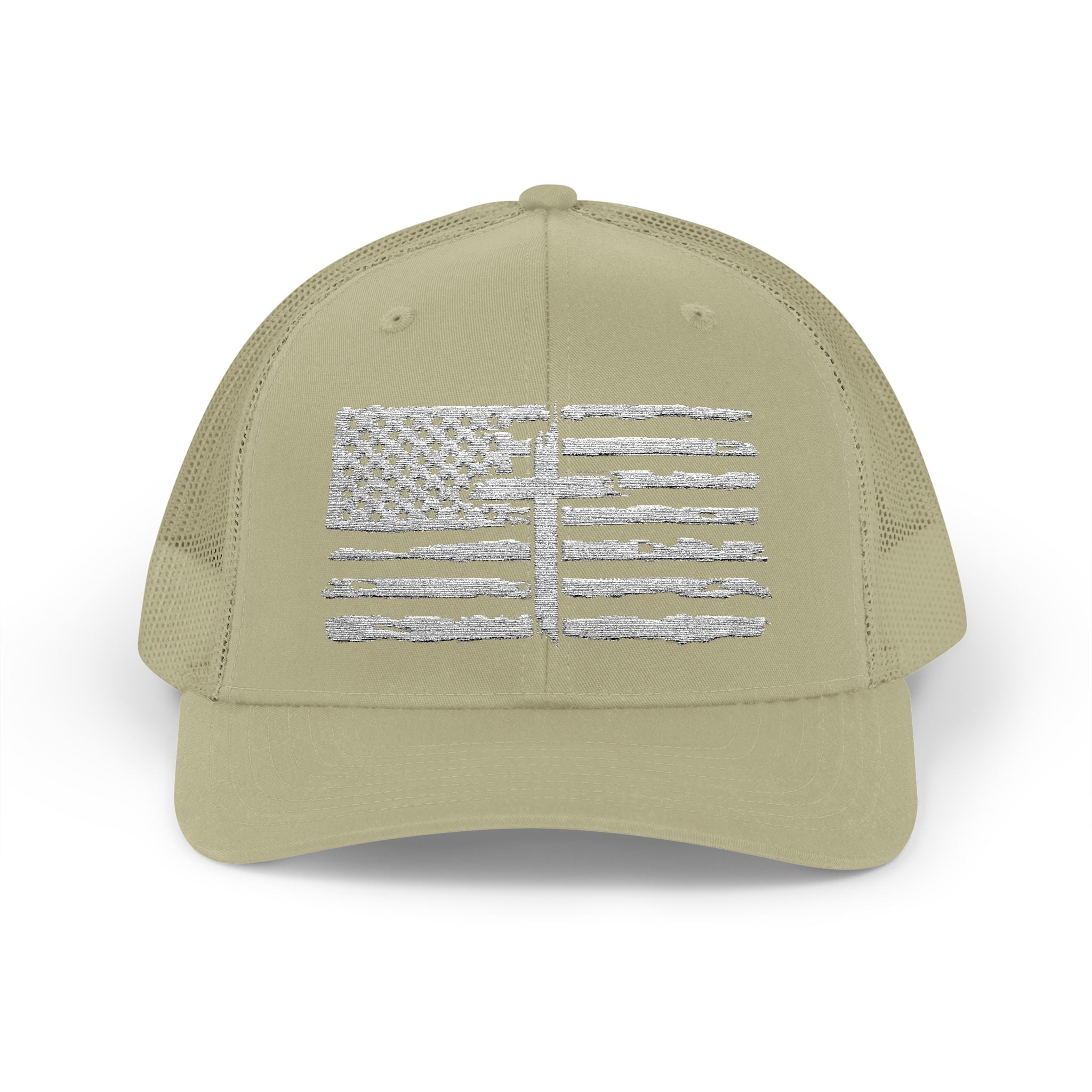 Embroidered American Flag and Cross Hat Trucker Cap Unisex