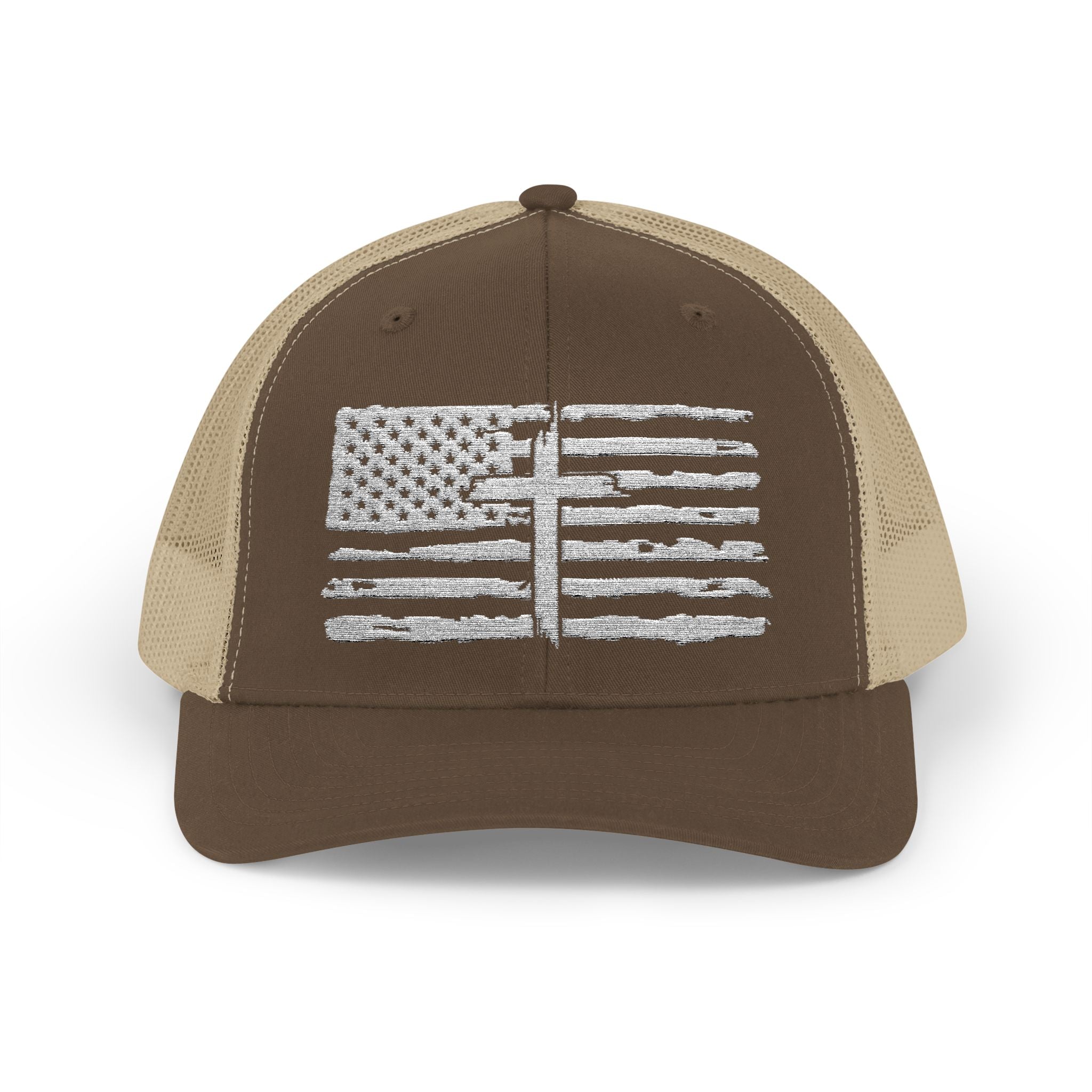 Embroidered American Flag and Cross Hat Trucker Cap Unisex