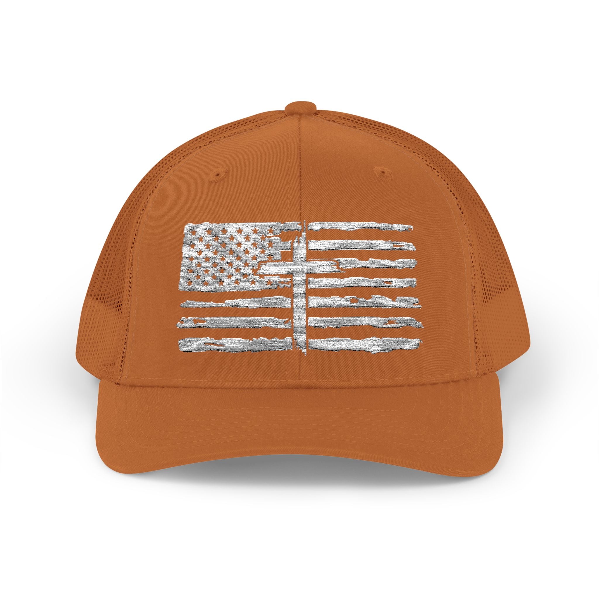 Embroidered American Flag and Cross Hat Trucker Cap Unisex