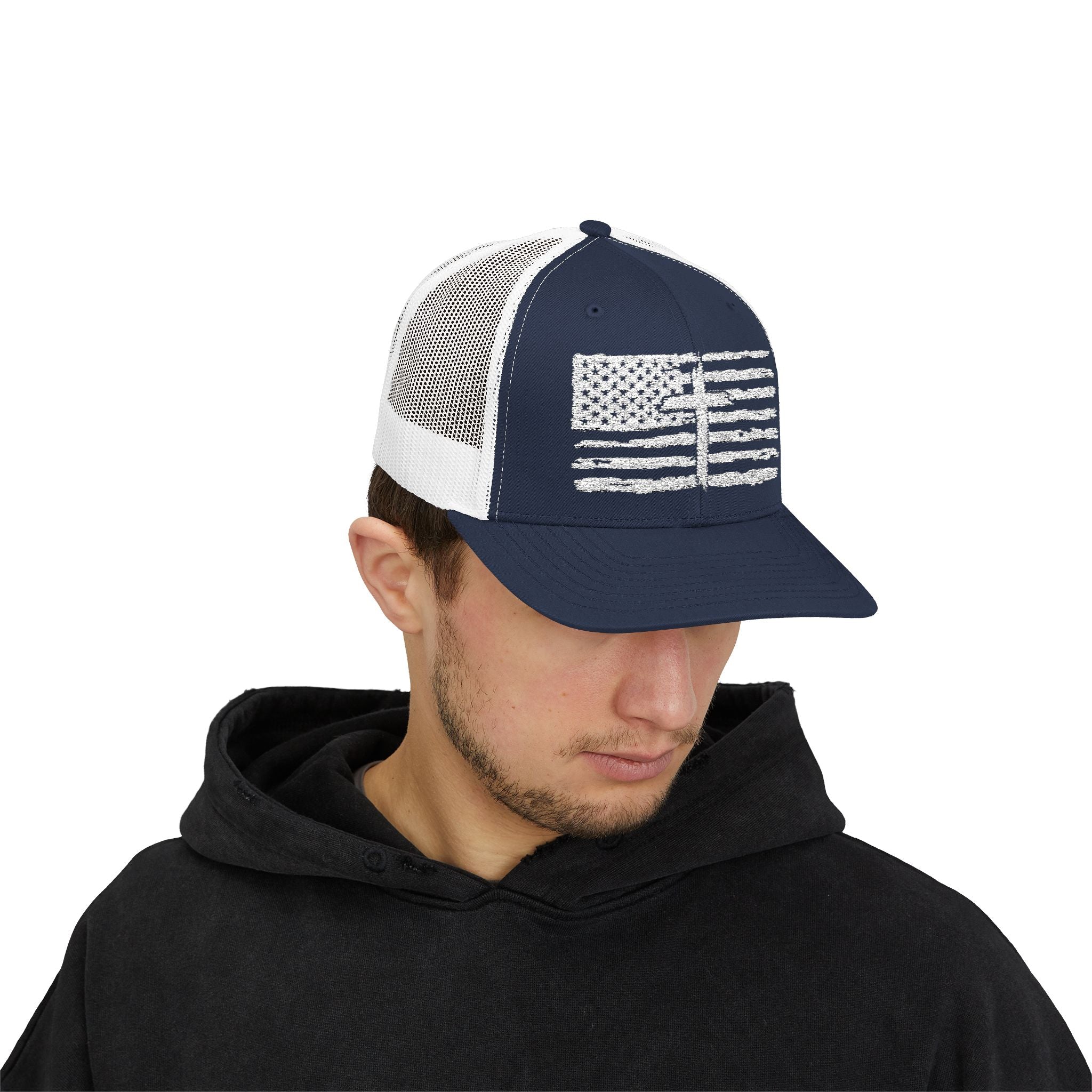 Embroidered American Flag and Cross Hat Trucker Cap Unisex