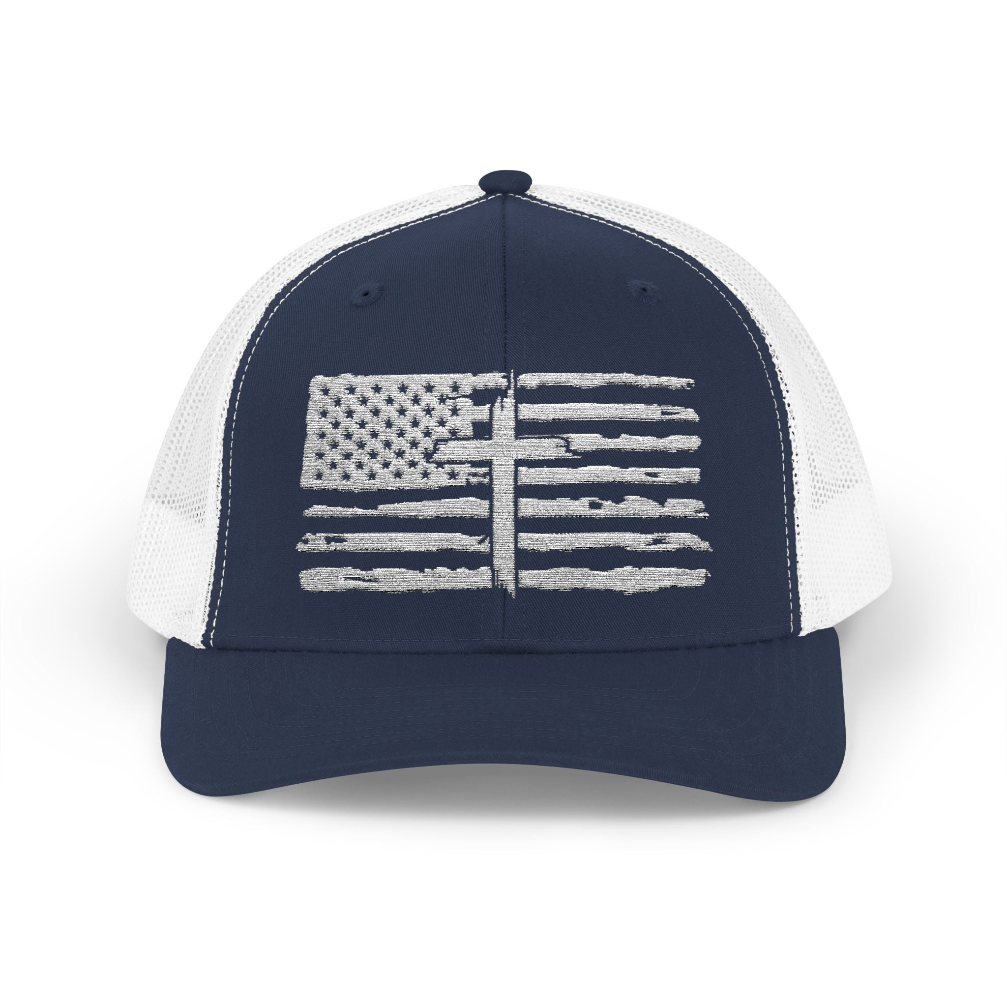 Embroidered American Flag and Cross Hat Trucker Cap Unisex