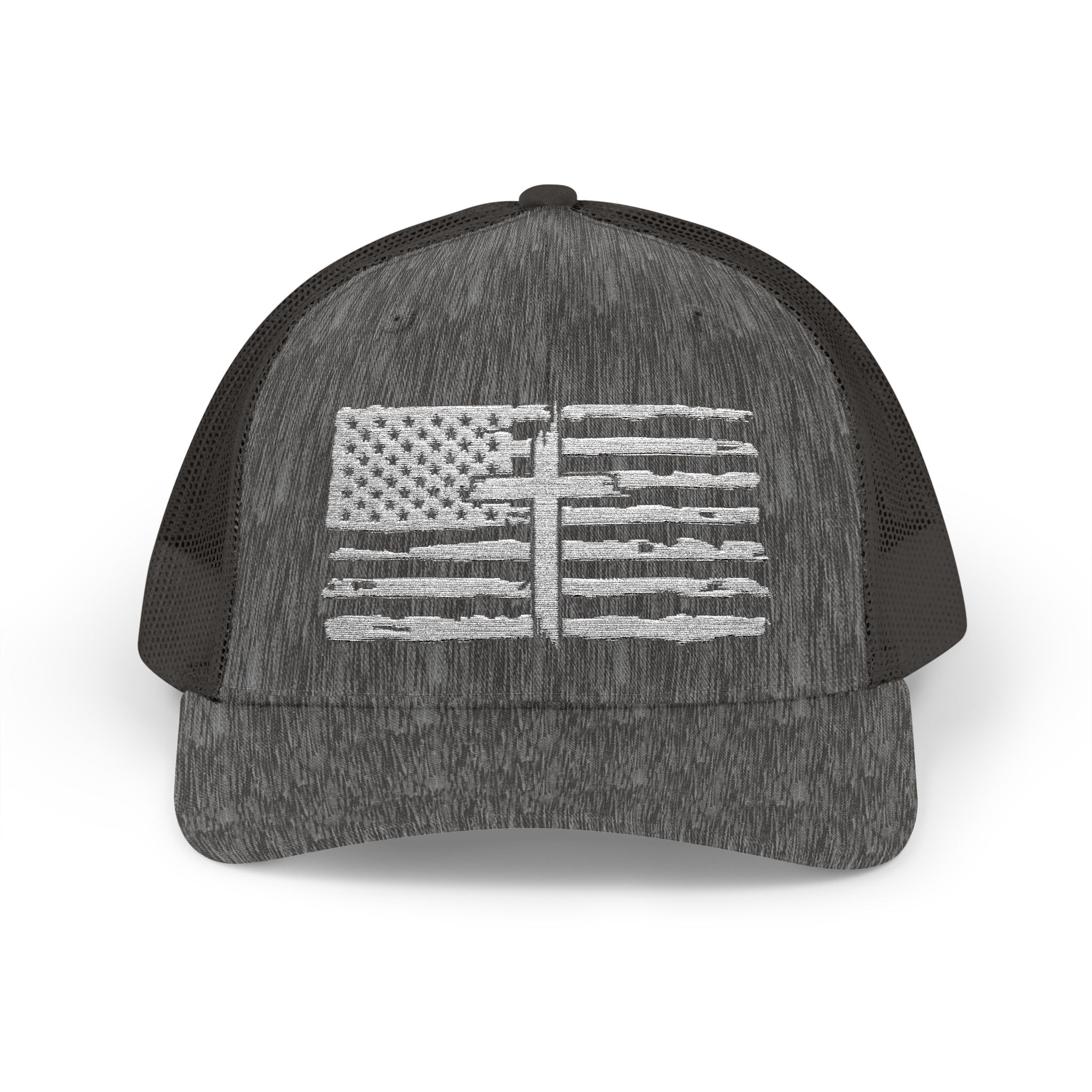 Embroidered American Flag and Cross Hat Trucker Cap Unisex
