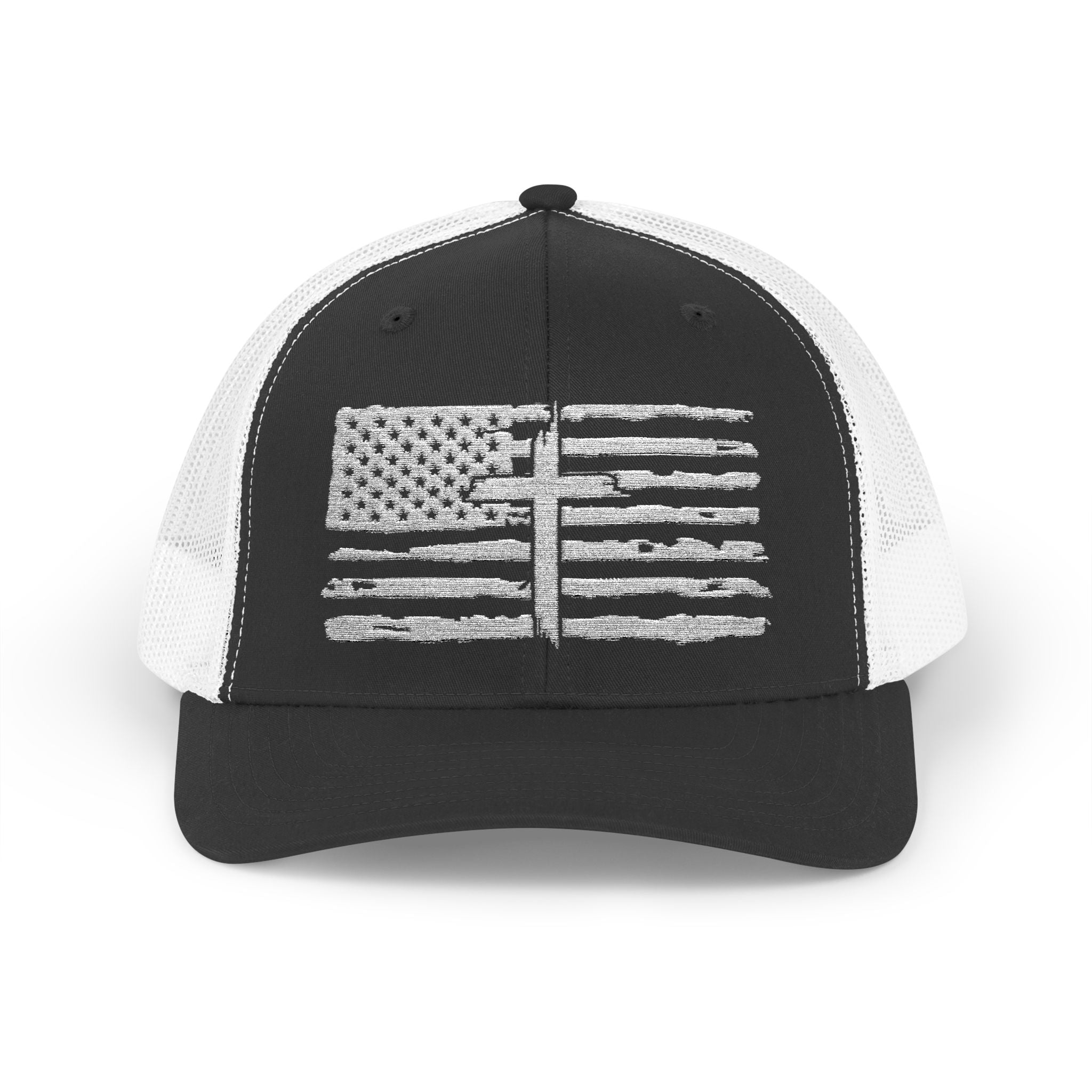 Embroidered American Flag and Cross Hat Trucker Cap Unisex