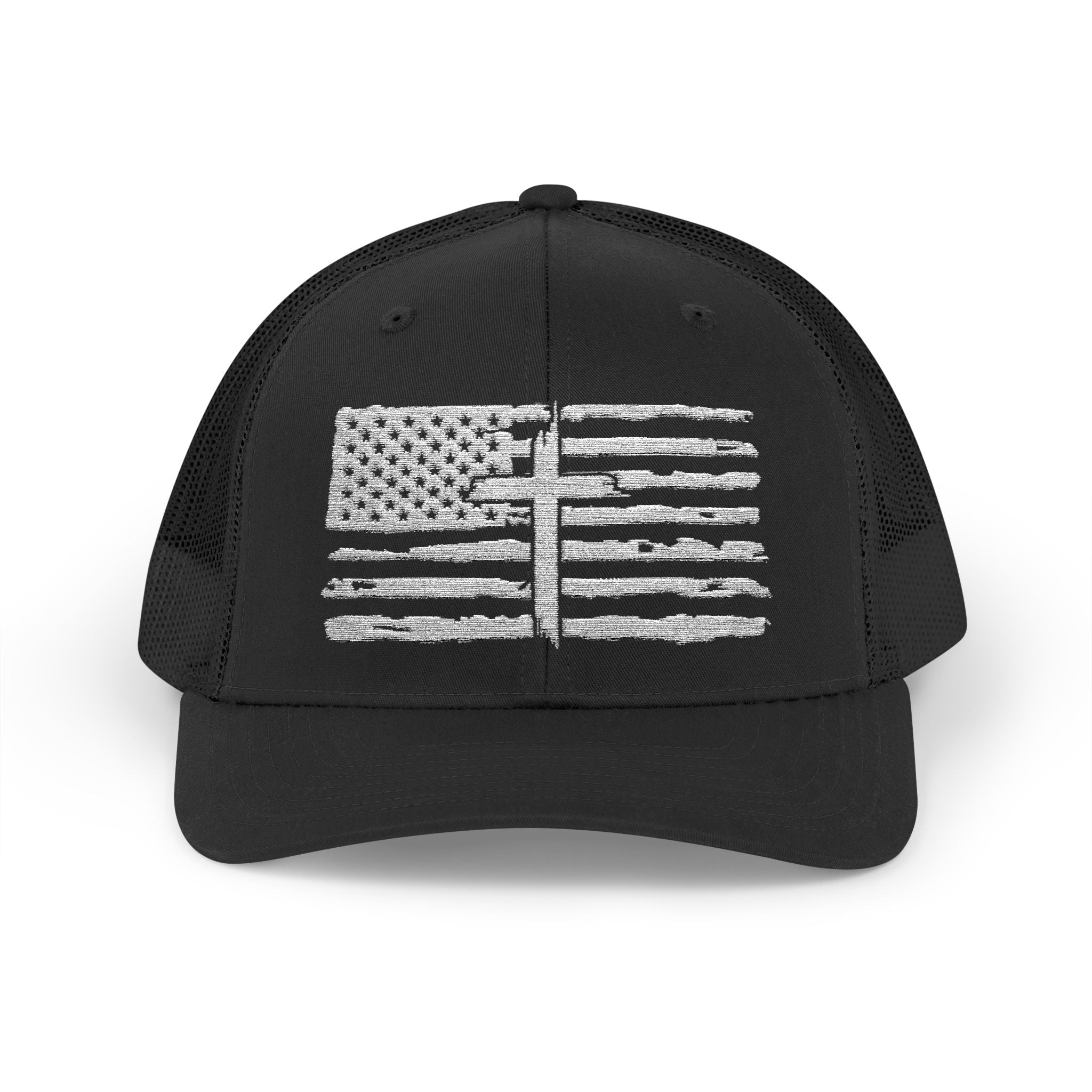 Embroidered American Flag and Cross Hat Trucker Cap Unisex