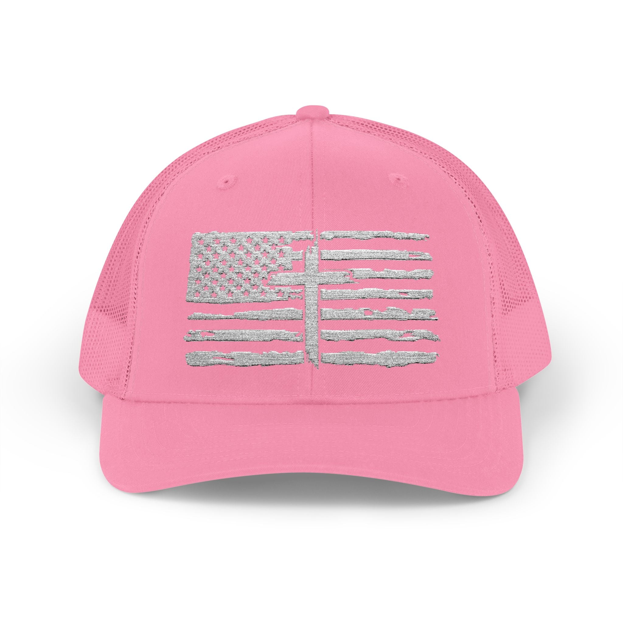 Embroidered American Flag and Cross Hat Trucker Cap Unisex