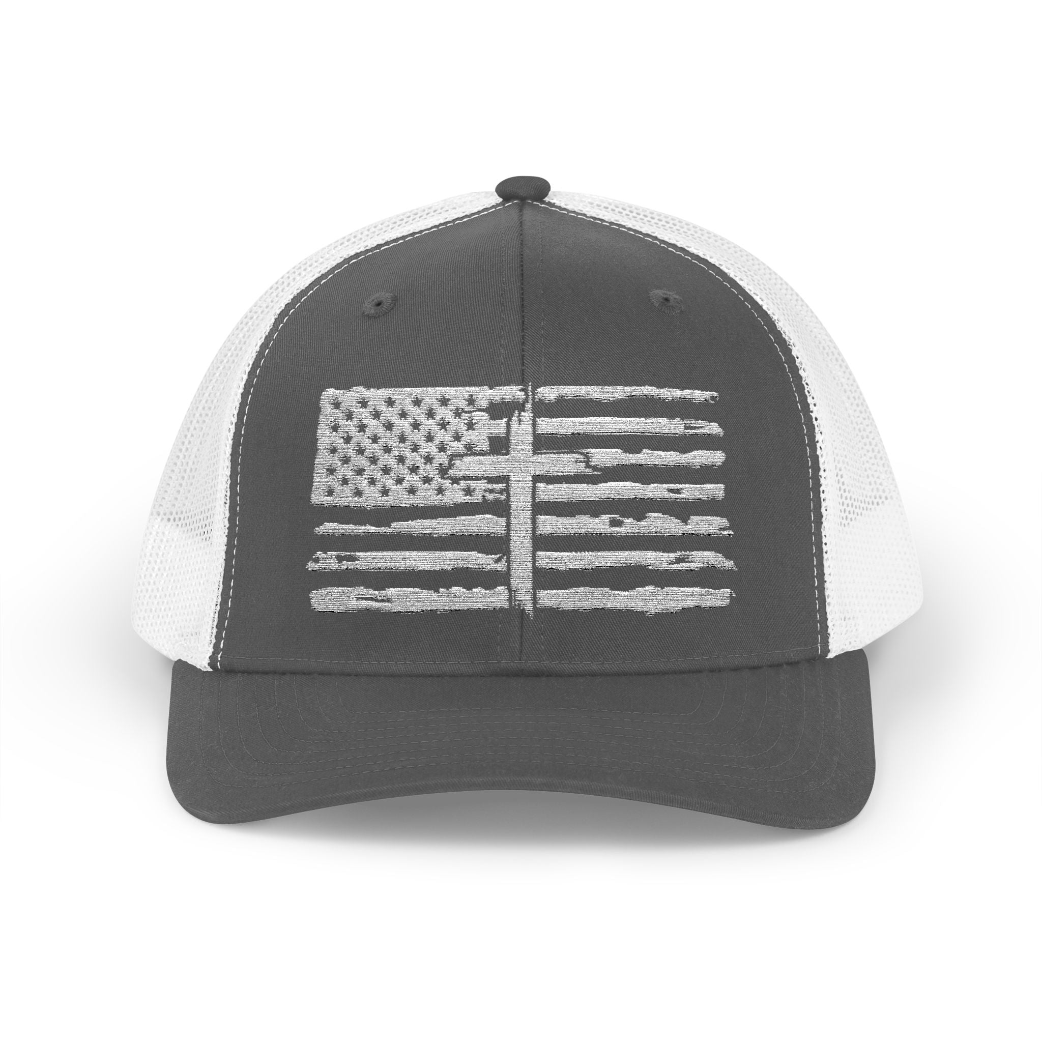 Embroidered American Flag and Cross Hat Trucker Cap Unisex
