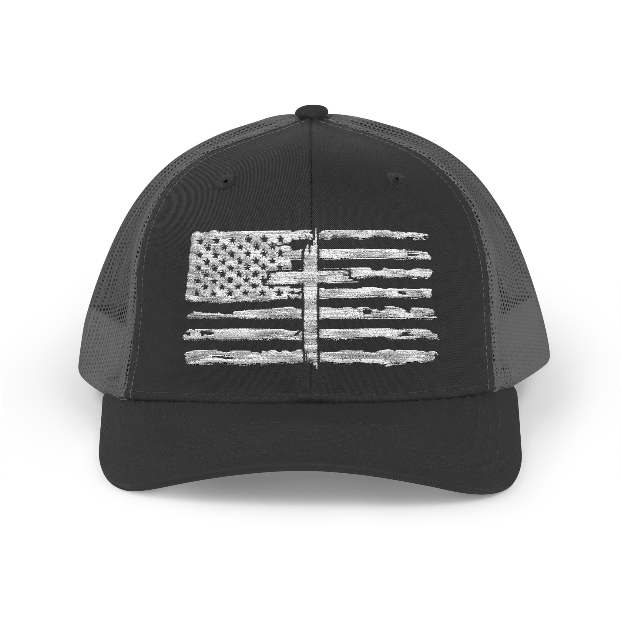 Embroidered American Flag and Cross Hat Trucker Cap Unisex