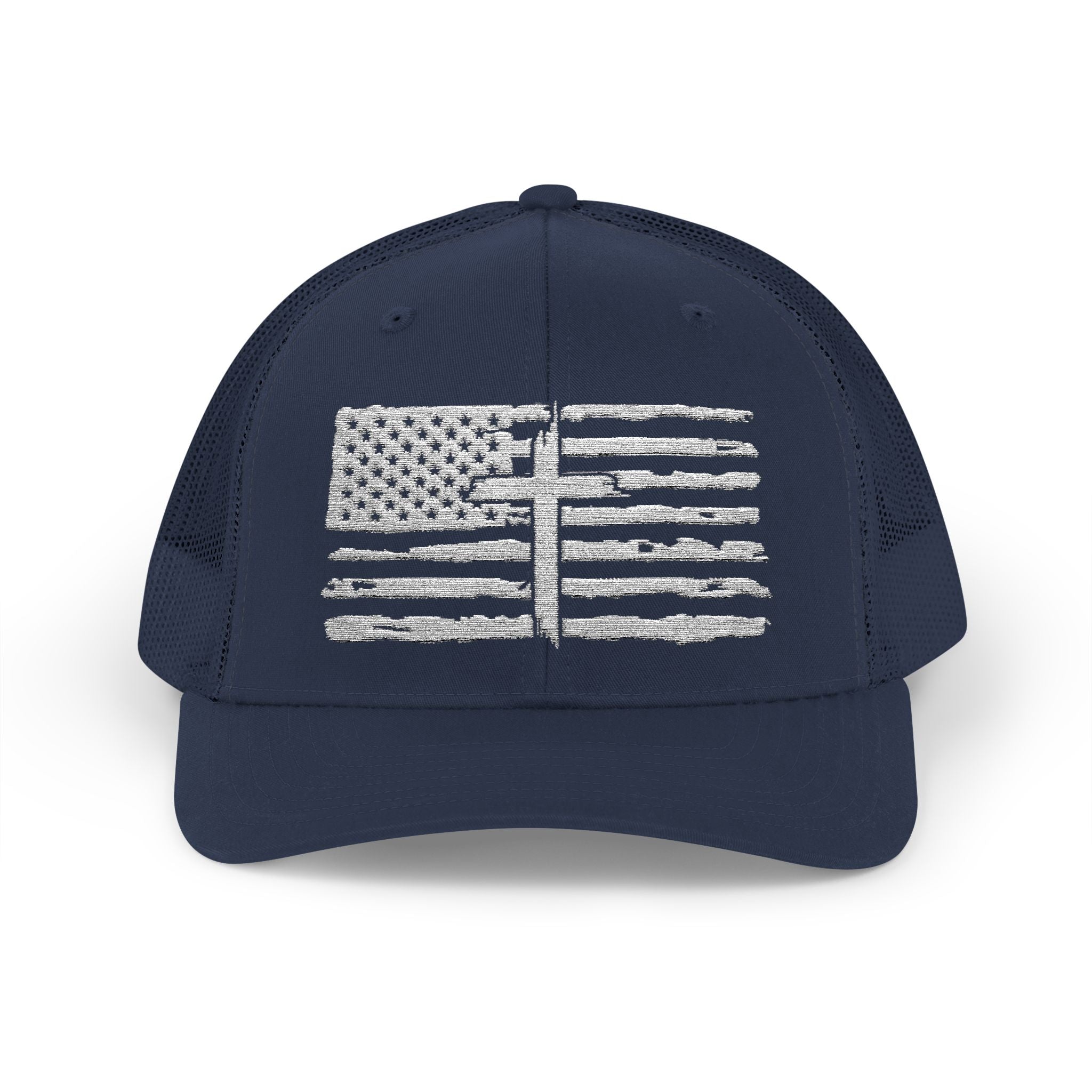 Embroidered American Flag and Cross Hat Trucker Cap Unisex
