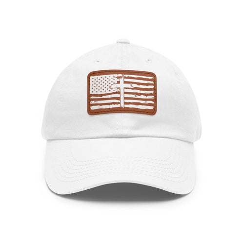 American Flag with Cross Leather Patched Hat Christian Inspired Faith Baseball Cap Unisex assorted colors