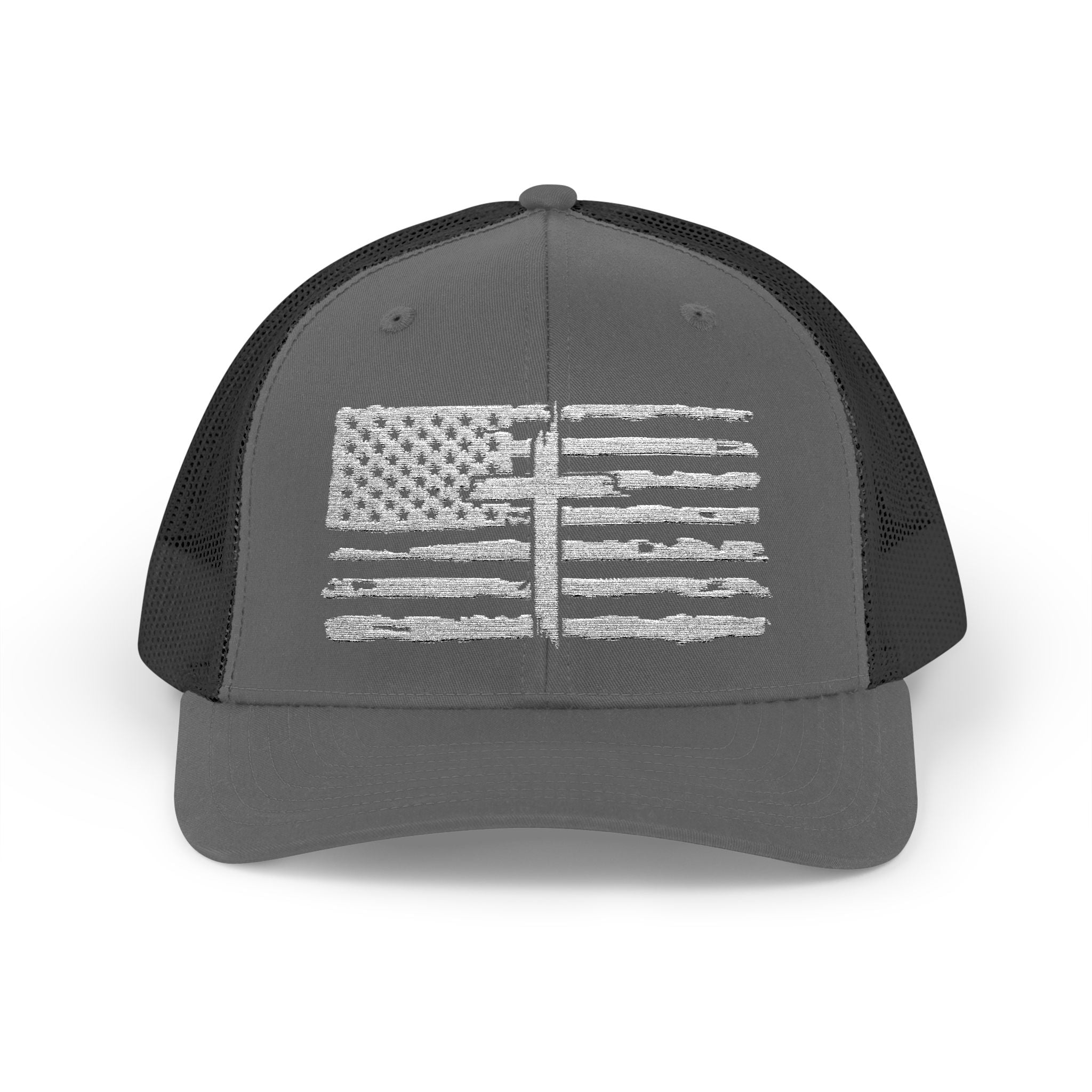 Embroidered American Flag and Cross Hat Trucker Cap Unisex