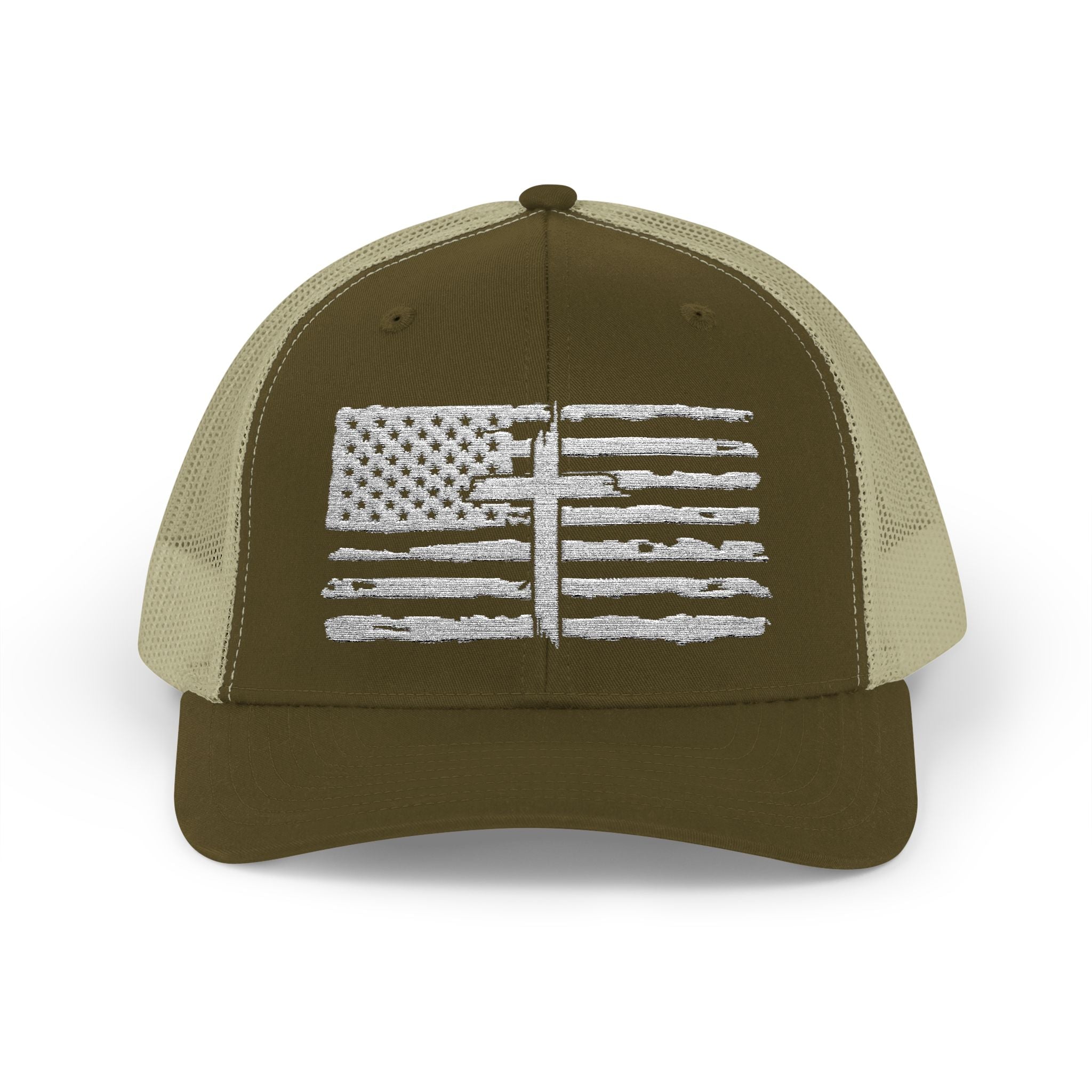 Embroidered American Flag and Cross Hat Trucker Cap Unisex