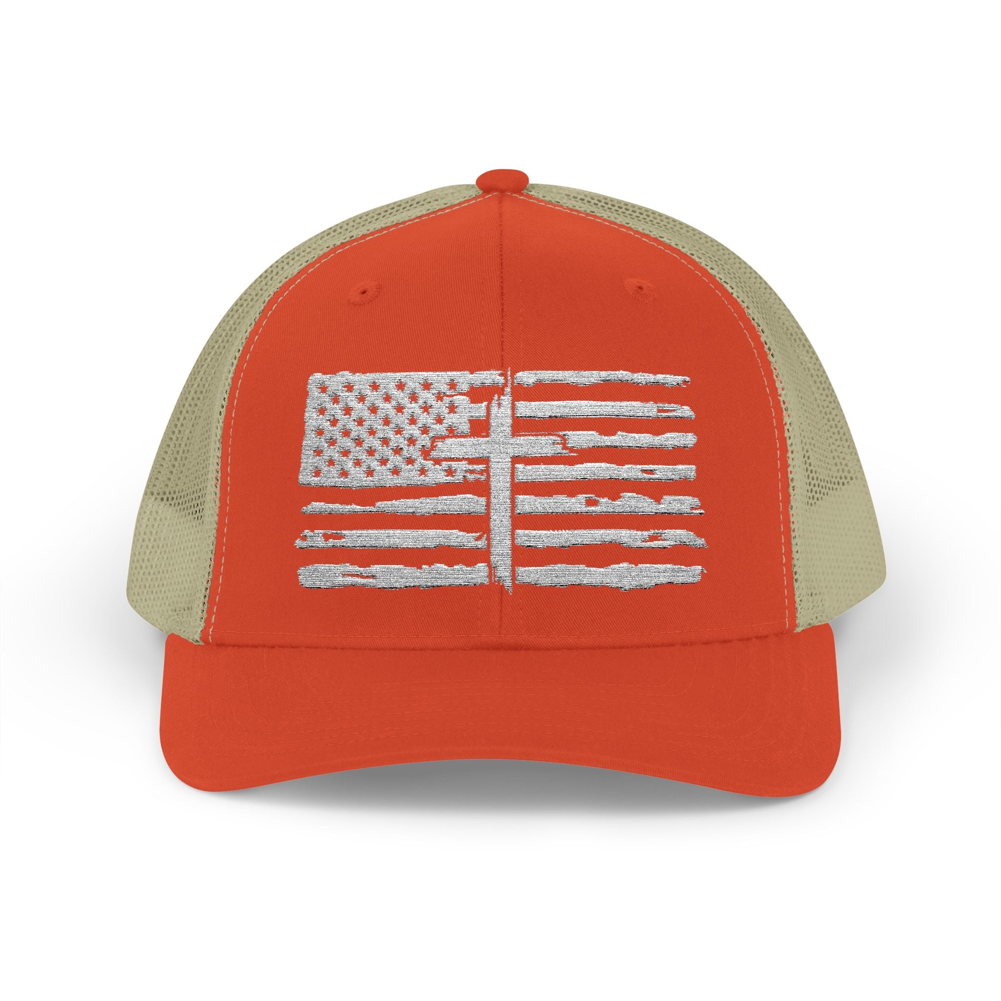 Embroidered American Flag and Cross Hat Trucker Cap Unisex