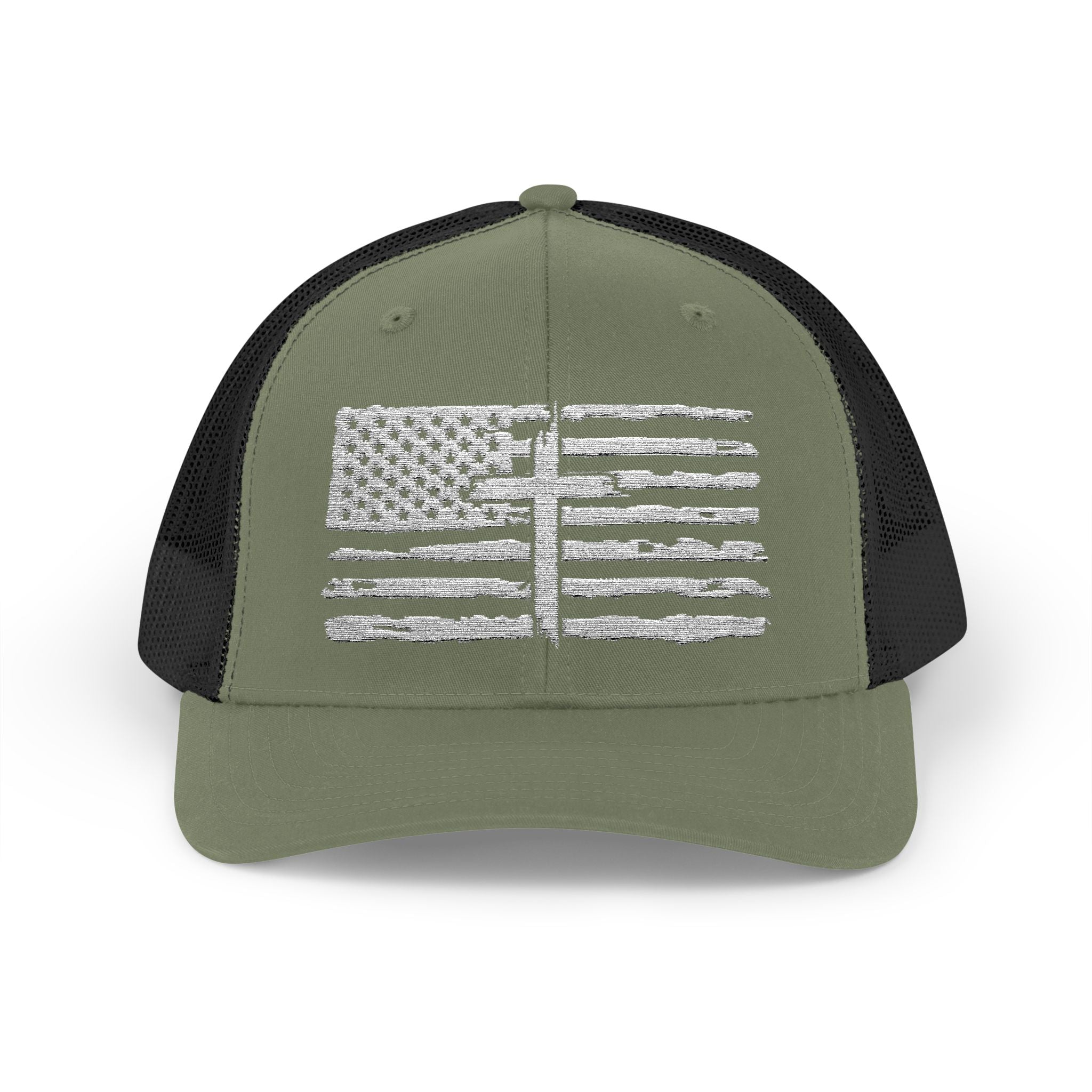 Embroidered American Flag and Cross Hat Trucker Cap Unisex