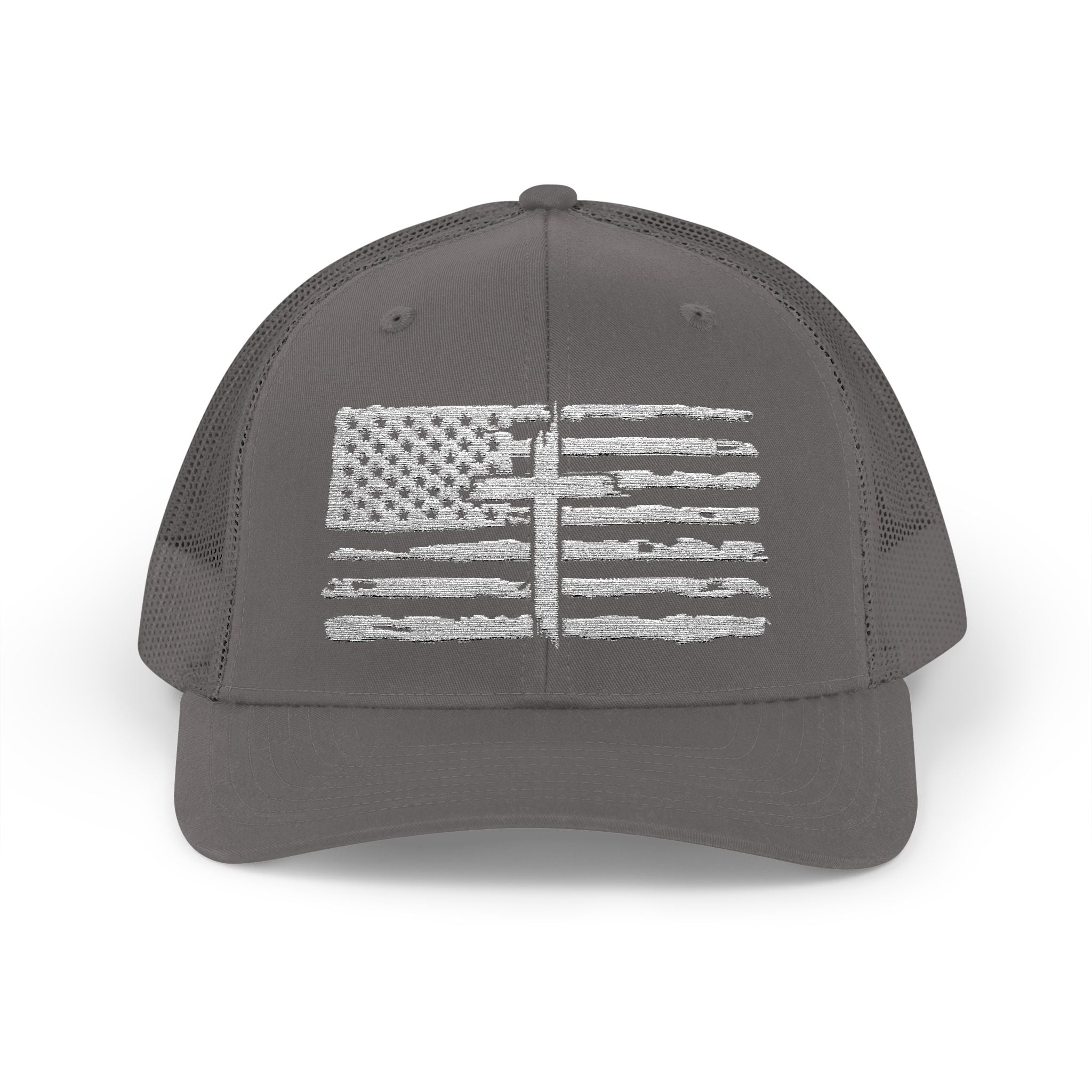 Embroidered American Flag and Cross Hat Trucker Cap Unisex