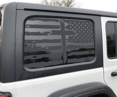 American Flag Cross Window Graphic Decal for Jeep Wrangler JL 2018-2025